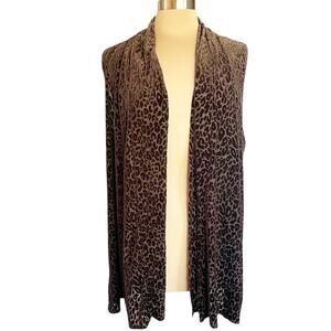 Susan Graver Velvet Burnout Leopard Longline Vest Sz 1X Chocolate Brown Fall